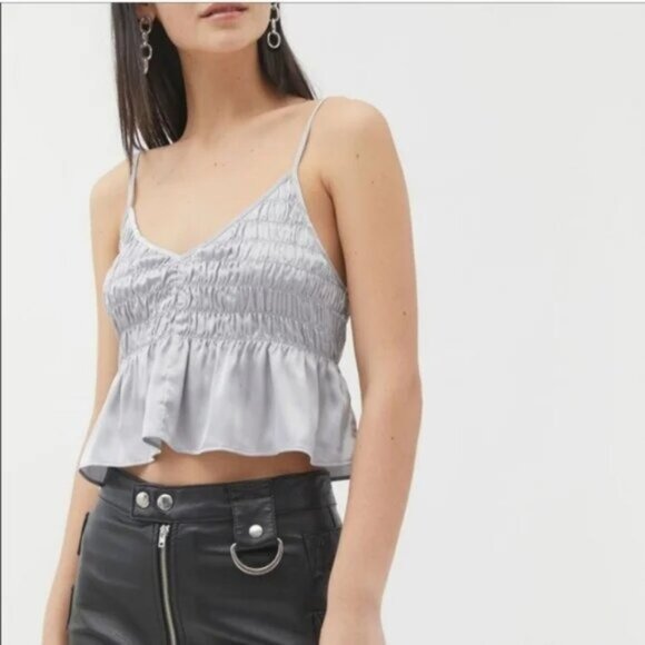 Urban Outfitters Tops - Urban Outfitters Womens Satin Smocked Babydoll Cami Tank Top Size‎ L Y2K Grunge